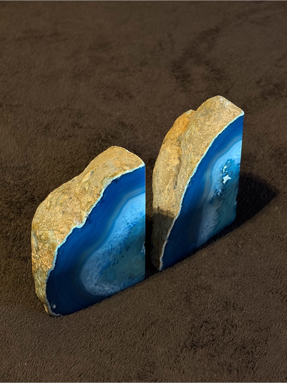 Azure Geode Bookends
